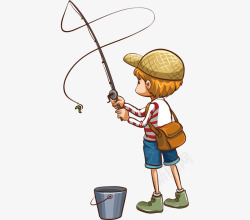 手拿鱼竿去钓鱼的小孩卡通人物矢量图高清图片