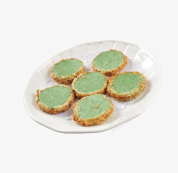 绿茶佛饼产品实物绿茶饼一盘高清图片