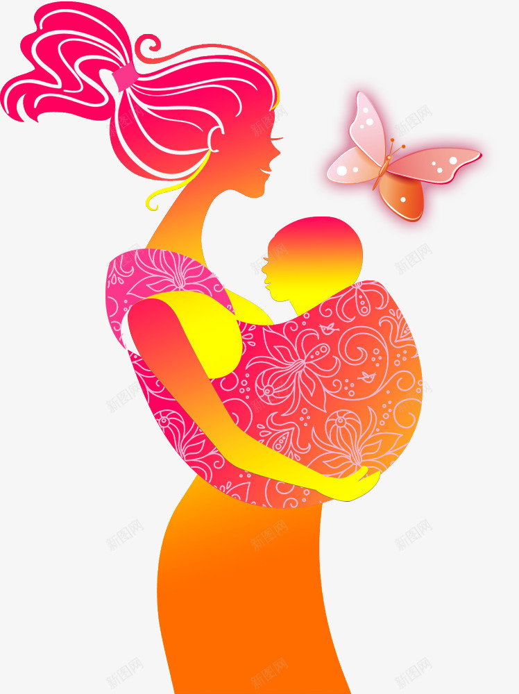 怀抱婴儿的母亲png免抠素材_新图网 https://ixintu.com 婴儿 母亲节 蝴蝶 装饰图案