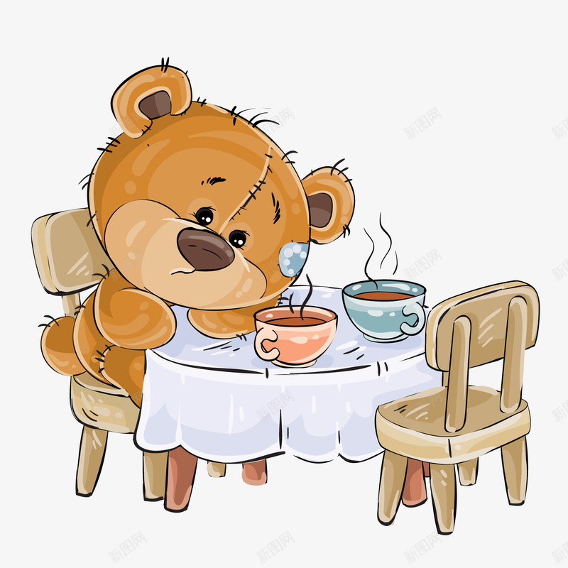 卡通孤单的泰迪熊矢量图ai免抠素材_新图网 https://ixintu.com 动物 卡通 孤单 彩绘 手绘 泰迪熊 饮品 矢量图