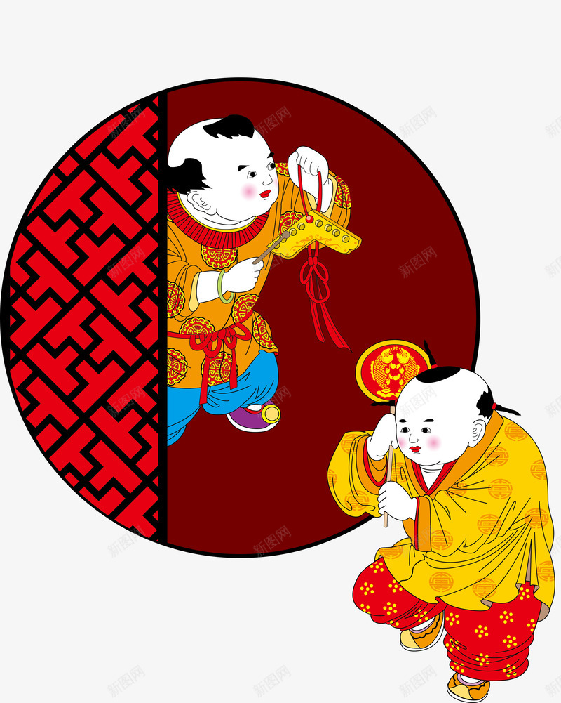 传统儿童新年贺卡png免抠素材_新图网 https://ixintu.com 传统 新年 新年贺卡 贺卡 过年了