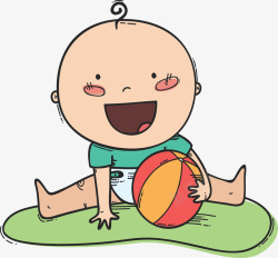 拍皮球地上玩皮球的婴儿矢量图高清图片
