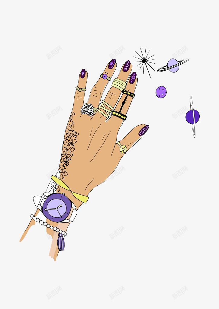 紫色美甲手指png免抠素材_新图网 https://ixintu.com 卡通 手指 手绘 紫色 美甲
