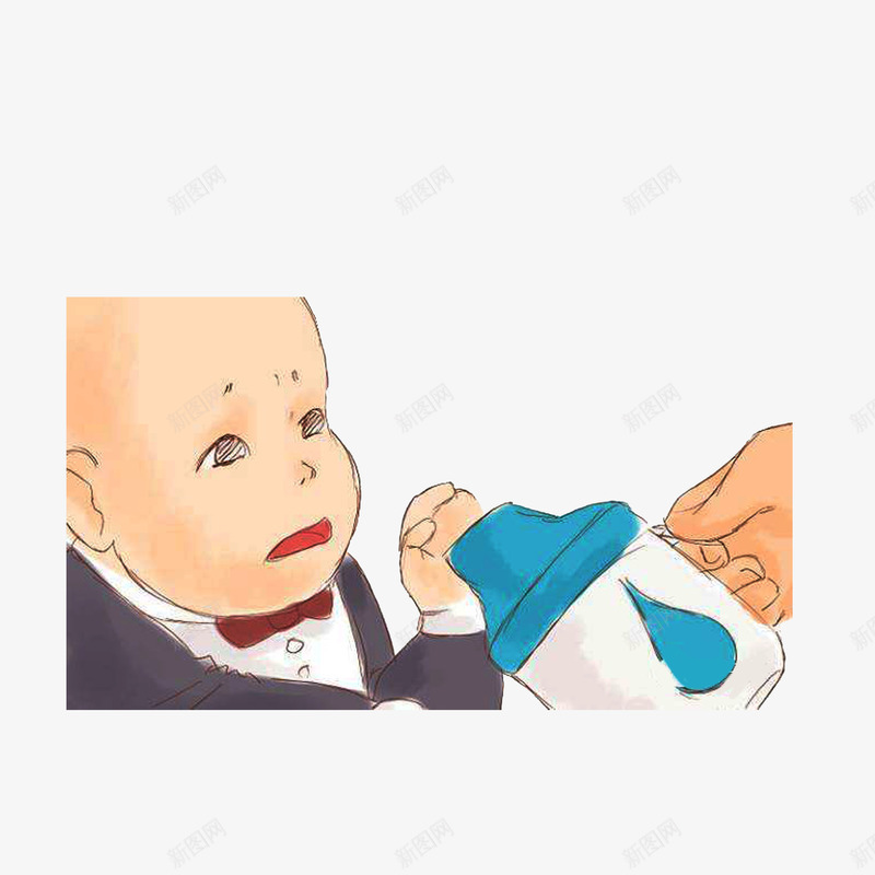 接过奶瓶要喝奶的宝宝png免抠素材_新图网 https://ixintu.com 喝奶的宝宝 手绘 接过奶瓶要喝奶的宝宝 穿着小西装的宝宝