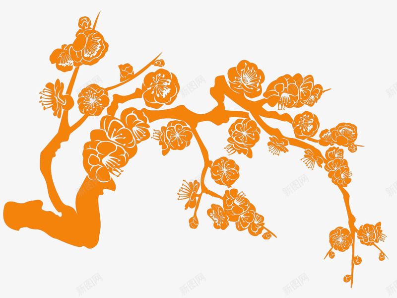橙色中国风花枝装饰图案png免抠素材_新图网 https://ixintu.com 中国风 免抠PNG 橙色 花枝 装饰图案