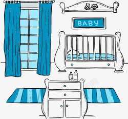 手绘婴儿房蓝色手绘婴儿房高清图片