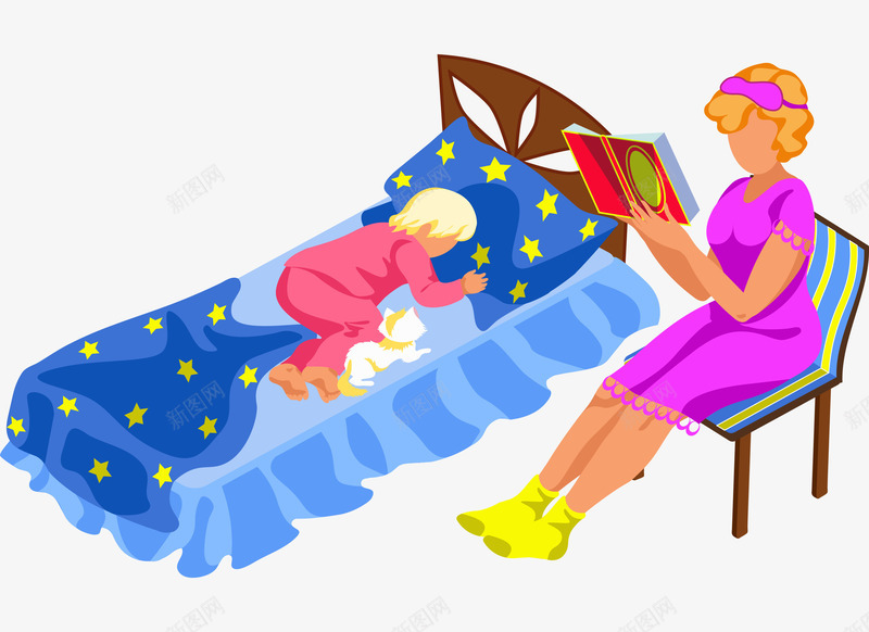 卡通版哄孩子睡觉的家长png免抠素材_新图网 https://ixintu.com 动漫动画 卡通手绘 孩子 家长 床铺 母亲 装饰图