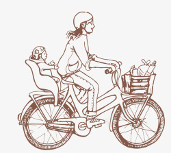 骑车带孩子的妈妈素材