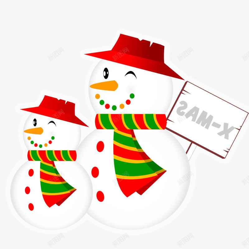 两个带帽子可爱的雪宝宝png免抠素材_新图网 https://ixintu.com 两个 可爱的 红色 雪宝宝
