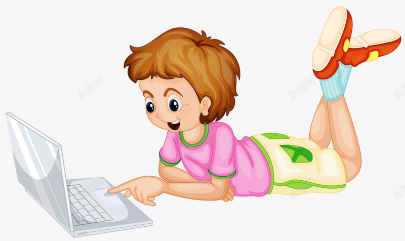 玩电脑的孩童png免抠素材_新图网 https://ixintu.com 儿童 卡通 孩子 电脑 白色 粉色