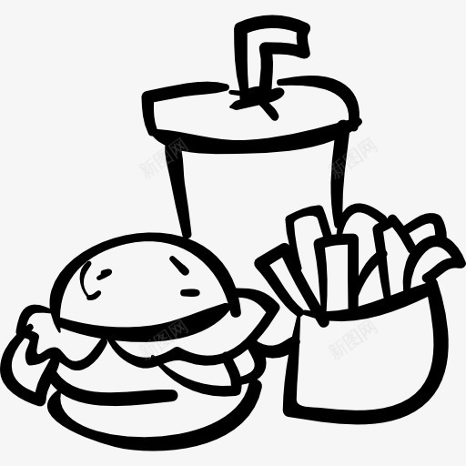 快餐店的汉堡和薯条喝图标png_新图网 https://ixintu.com 垃圾食品 快餐 汉堡 薯条 薯片 食品 饮料