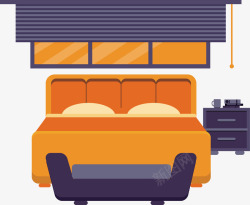 创意双人床窗户卡通卧室插图矢量图素材