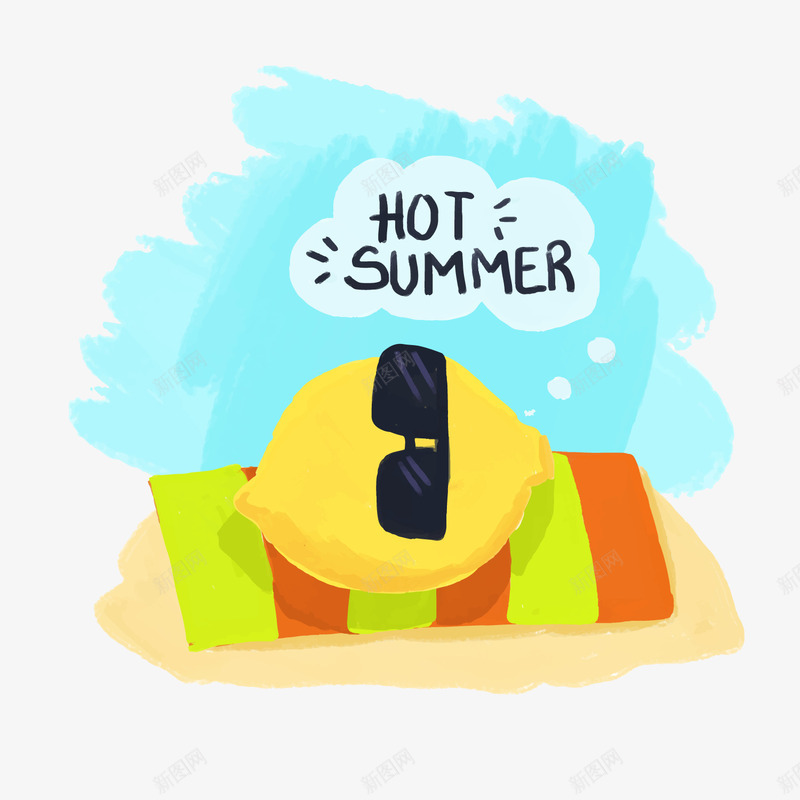 炎热夏天矢量图ai免抠素材_新图网 https://ixintu.com 度假 柠檬 水果 沙滩 矢量图