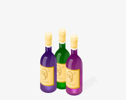 三瓶葡萄酒素材