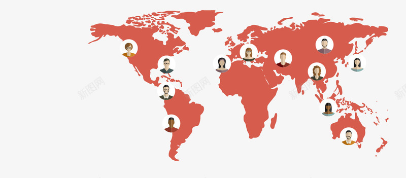 红色地图和分布人物png免抠素材_新图网 https://ixintu.com 分布 地图 头像 红色地图 红色地图和分布人物