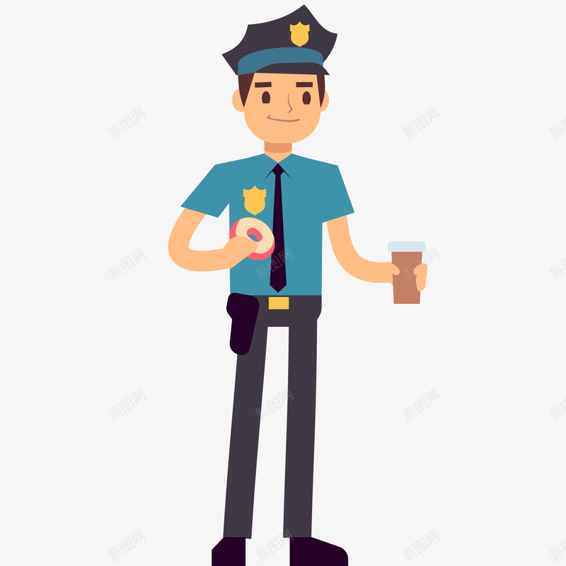 卡通警察矢量图ai免抠素材_新图网 https://ixintu.com 公安 制服 卡通警察免抠PNG 男士 警官 饮料 矢量图