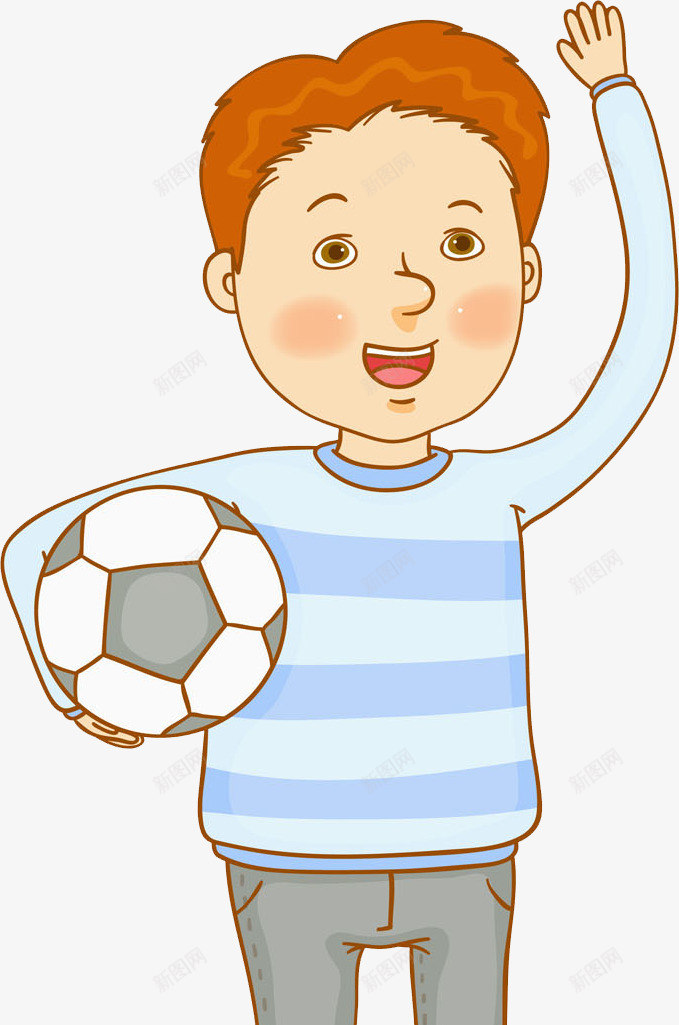 抱足球的男孩png免抠素材_新图网 https://ixintu.com 伸手 卡通 孩子 手绘 挥手 水彩 男孩 足球 运动
