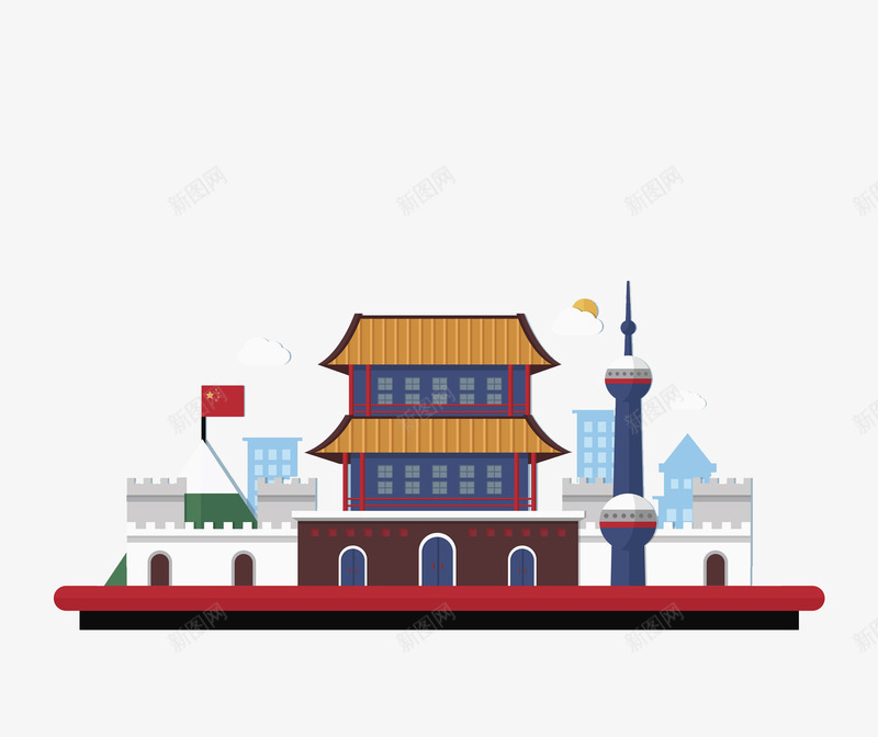 世界旅游景点png免抠素材_新图网 https://ixintu.com 东方明珠 古代 市区 建筑 故宫 旅游景点 现代 高楼大厦