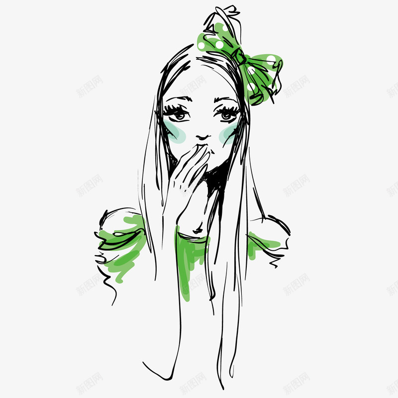 卡通手绘绿色美女头像png免抠素材_新图网 https://ixintu.com 卡通 头像 手绘 绿色 美女 美女人物