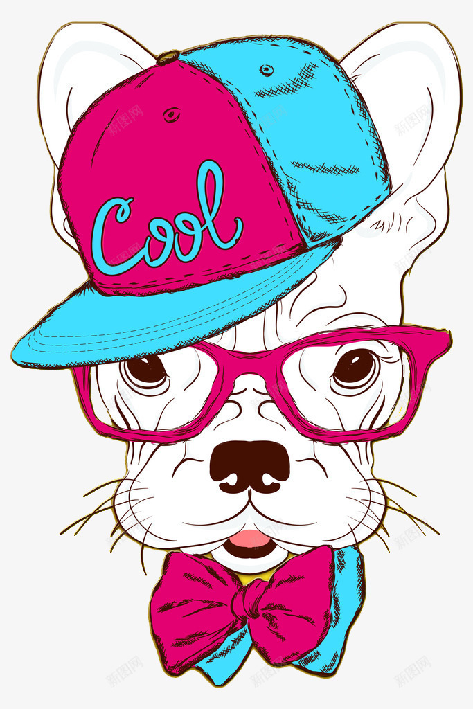 手绘时尚的小狗图png免抠素材_新图网 https://ixintu.com 动物 卡通 可爱的 头像 帽子 插图 时尚的 眼镜框