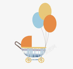 卡通婴儿车和气球素材