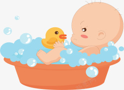 玩鸭子澡盆里玩小鸭子的孩子矢量图高清图片