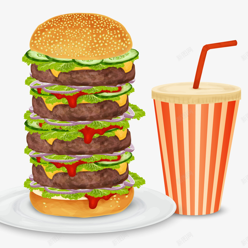 超级汉堡包和可乐png免抠素材_新图网 https://ixintu.com 可乐 多层 套餐 汉堡 美式快餐 肉 食物