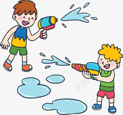 玩水的孩子卡通夏天玩水枪的孩子矢量图高清图片