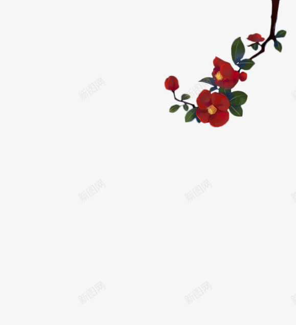 红色花枝红色花植物png免抠素材_新图网 https://ixintu.com 植物 素材 红色 花枝