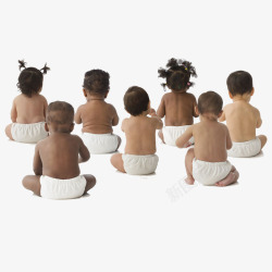 一群小宝宝坐着的可爱背影图案素材
