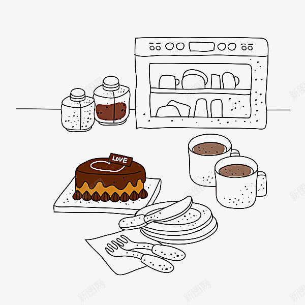 糕点饮料png免抠素材_新图网 https://ixintu.com 刀叉 咖啡杯 糕点 蛋糕 调料 餐具 饮料