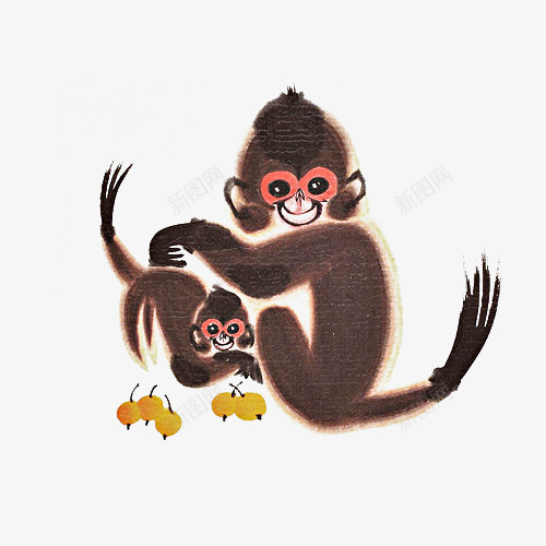 中国风水墨画猴妈妈和猴宝宝png免抠素材_新图网 https://ixintu.com 中国风 动物 可爱 果子 水墨 水墨猴子 猴妈妈 猴子 猴宝宝