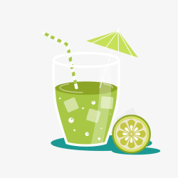 绿色杯装柠檬果汁饮料矢量图素材