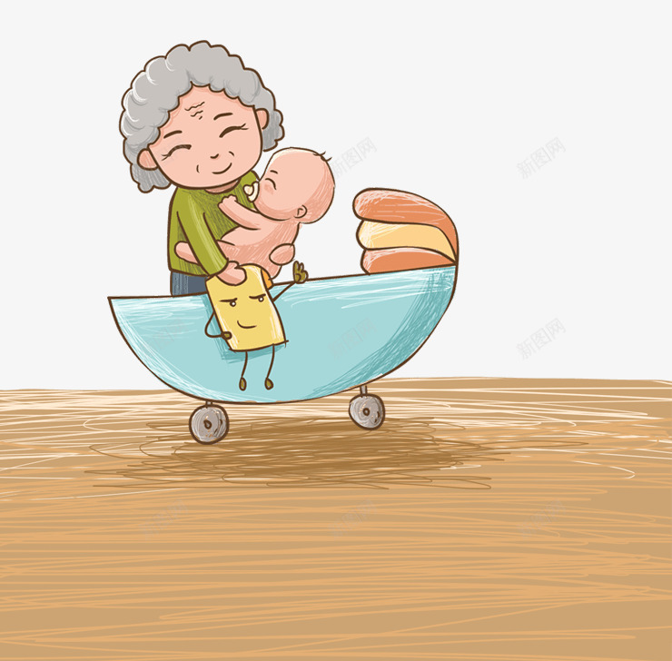 奶奶和孙子png免抠素材_新图网 https://ixintu.com 亲情 人物 人物插画 卡通人物 奶奶 婴儿 婴儿车 孙子 插画 老人