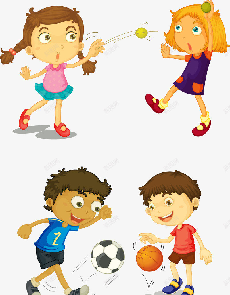 手绘玩球的孩子png免抠素材_新图网 https://ixintu.com 卡通 手绘 抛球 玩球 踢足球