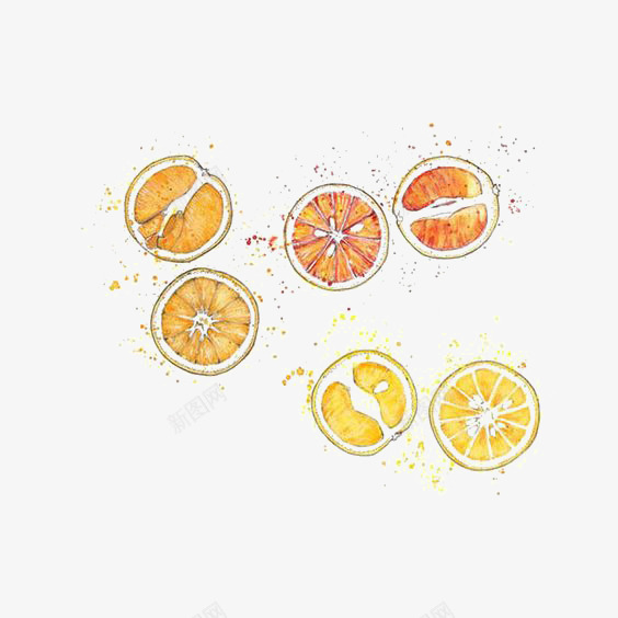 水彩橙子切片png免抠素材_新图网 https://ixintu.com 创意水果 果汁 柠檬免扣元素 柠檬切片 橙子