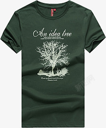 墨绿色大树花纹T恤素材