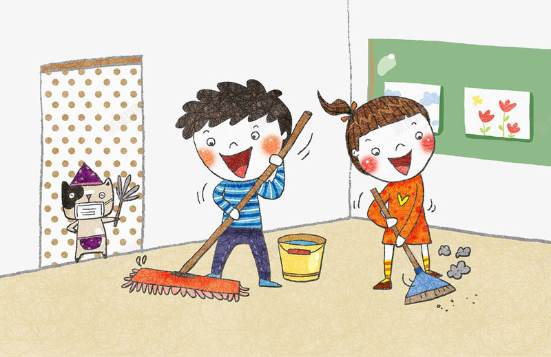 孩子打扫教室png免抠素材_新图网 https://ixintu.com 卡通 孩子 打扫 教室