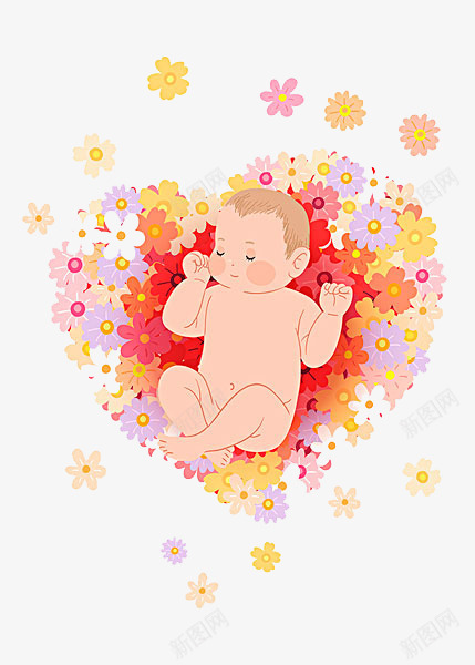 一个可爱的小宝宝png免抠素材_新图网 https://ixintu.com 卡通手绘 可爱 宝宝 生命的诞生 闭着的眼睛 鲜花