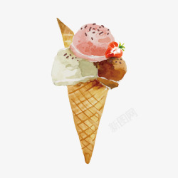 卡通手绘水果冰淇淋矢量图素材