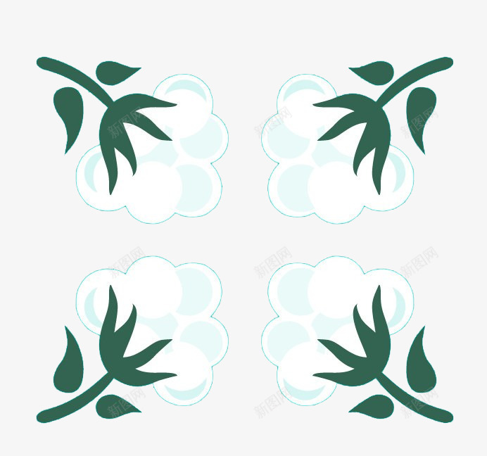 手绘棉花枝图标psd_新图网 https://ixintu.com 叶子 图标 棉 棉花 棉花枝 植物 白色和绿色