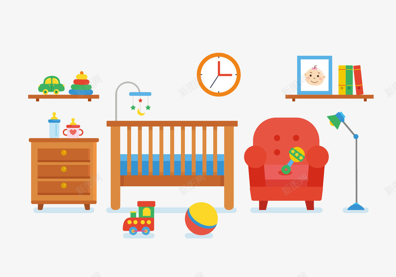 一个褐色婴儿床与儿童玩具png免抠素材_新图网 https://ixintu.com 儿童玩具 婴儿床 彩色 彩色玩具 玩具PNG 褐色婴儿床