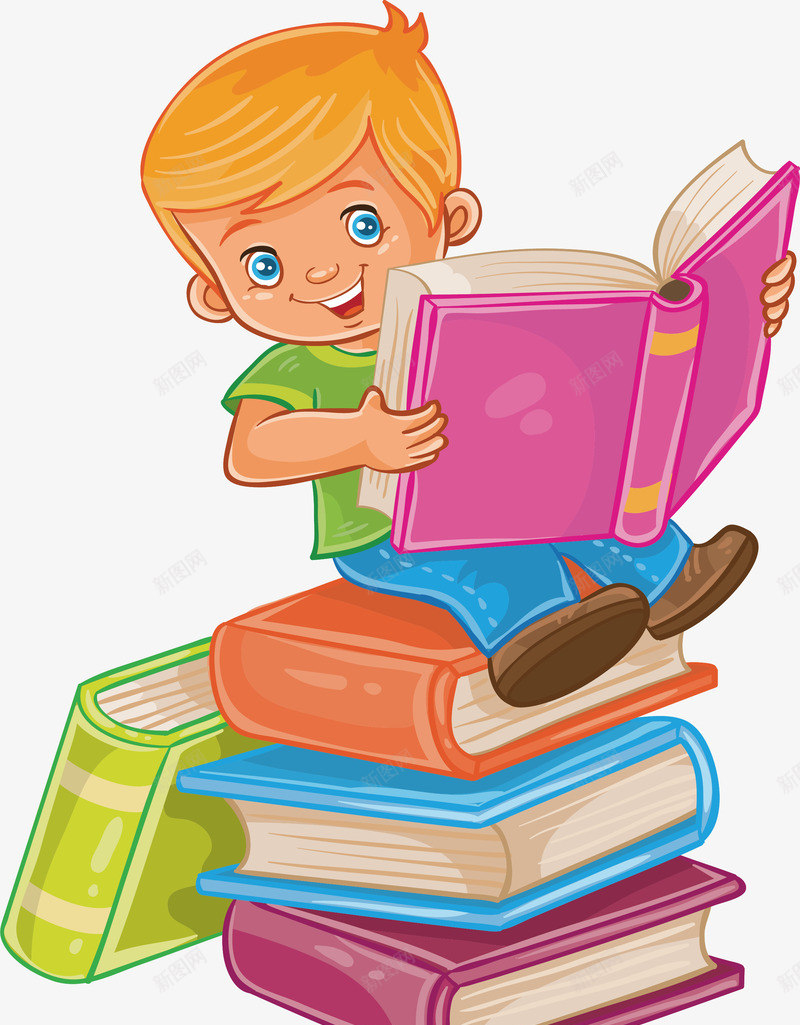 坐在书本上看书矢量图eps免抠素材_新图网 https://ixintu.com 一堆书 卡通孩子 可爱孩子 坐在书本上 看书的孩子 矢量png 矢量图