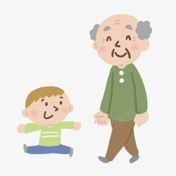 俩孩子卡通人物老爷爷与孩子一起走高清图片