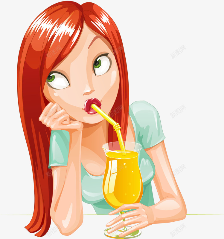 卡通喝饮料的女孩png免抠素材_新图网 https://ixintu.com 卡通 吸管 女孩 饮料