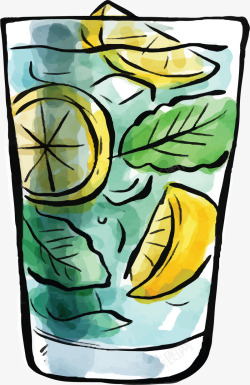 莫吉托鸡尾酒手绘水彩柠檬莫吉托矢量图高清图片