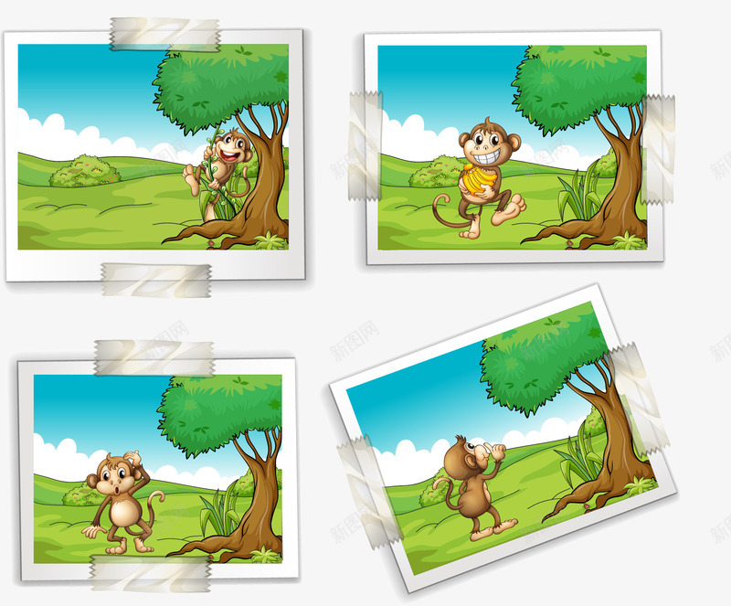 卡通猴子照片墙矢量图eps免抠素材_新图网 https://ixintu.com 卡通猴子 可爱猴子 照片墙 矢量素材 纪念照片 矢量图