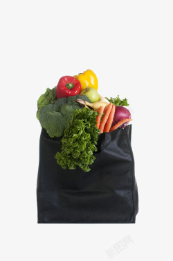 提手购物袋黑色购物袋和蔬菜高清图片