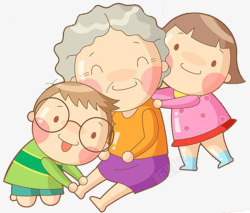 家庭系列帮奶奶捶背按摩温馨家庭系列卡通高清图片