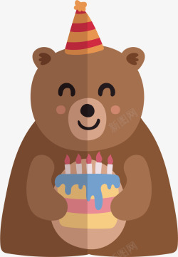 生日蛋糕水彩微笑的小熊矢量图高清图片